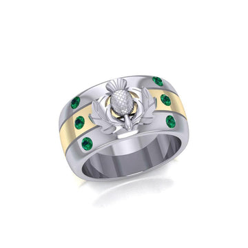 Strong and Beautiful ~ Scottish Thistle Ring with 18k Gold Accent MRI356 - Jewelry